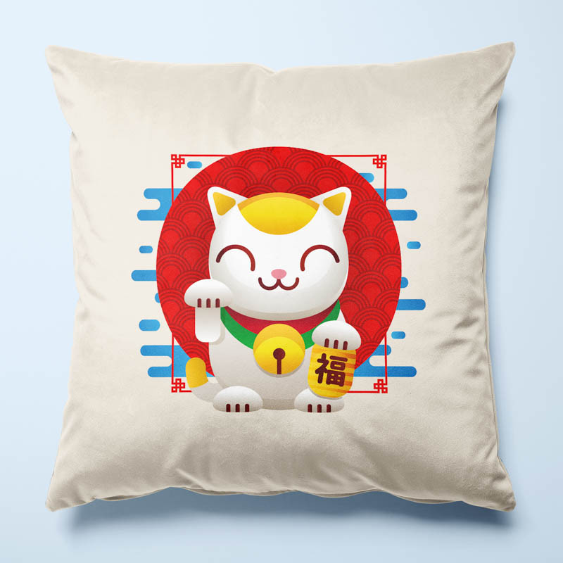 Housse de coussin Maneki Neko par Demonigote