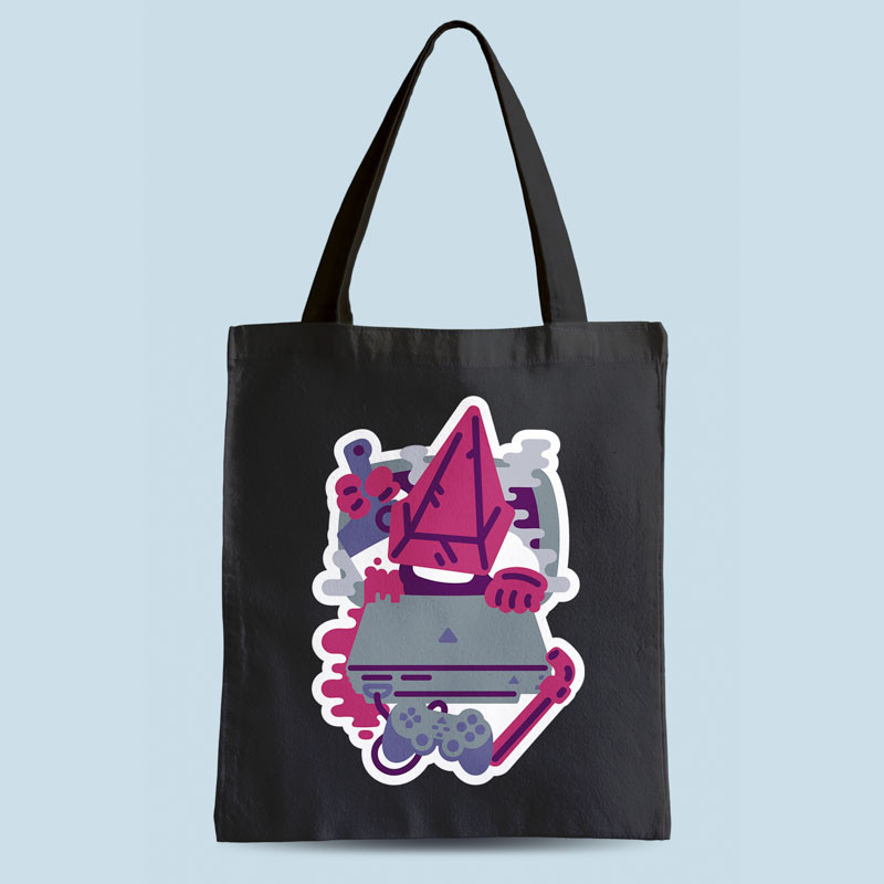 Tote bag noir Pyramid Boi par Demonigote