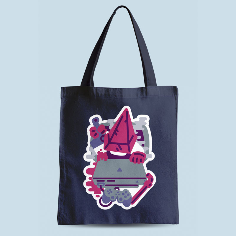 Tote bag bleu marine Pyramid Boi par Demonigote