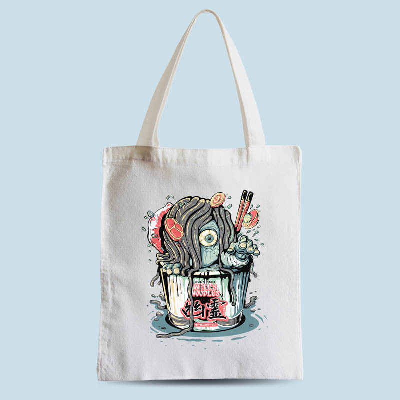 Tote bag blanc Yurei Well Noodles par Demonigote