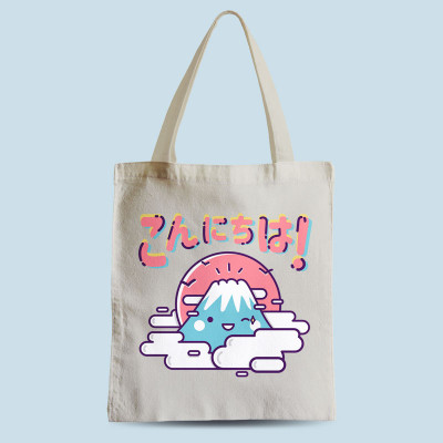 Tote bag naturel Konnichiwa par Demonigote