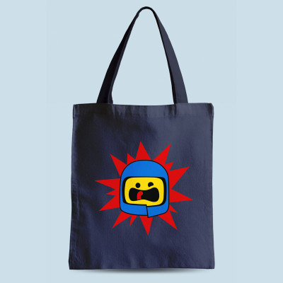 Tote bag bleu marine Spaceship par Demonigote