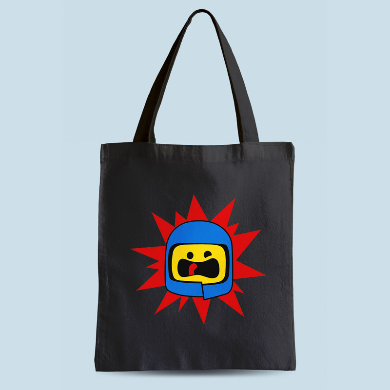 Tote bag noir Spaceship par Demonigote