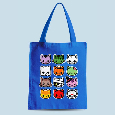 Tote bag bleu Hallow Kitties par Demonigote