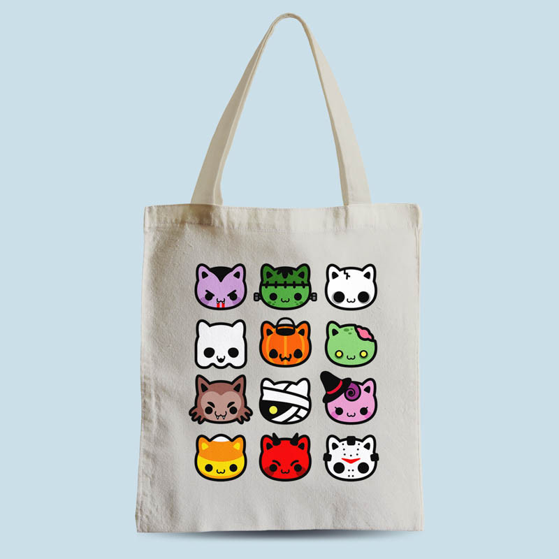 Tote bag naturel Hallow Kitties par Demonigote