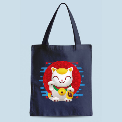 Tote bag bleu marine Maneki Neko par Demonigote