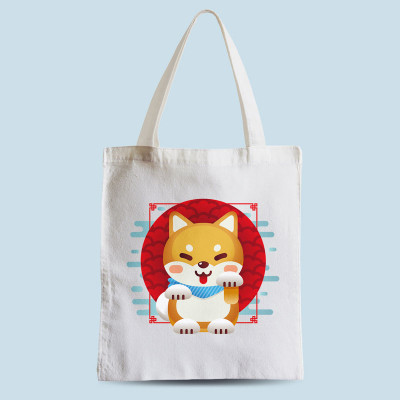 Tote bag blanc Shiba Inu par Demonigote