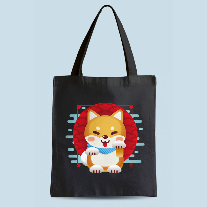 Tote bag noir Shiba Inu par Demonigote