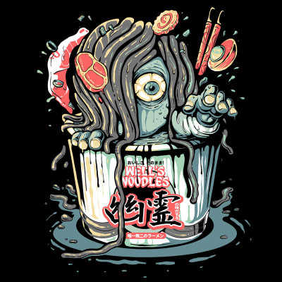 Sweatshirt noir Yurei Well Noodles par Demonigote