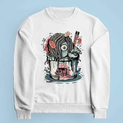 Sweatshirt blanc Yurei Well Noodles par Demonigote