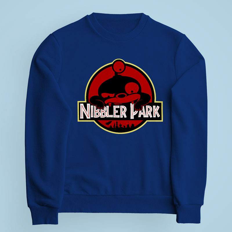 Sweatshirt bleu Nibbler Park par Demonigote