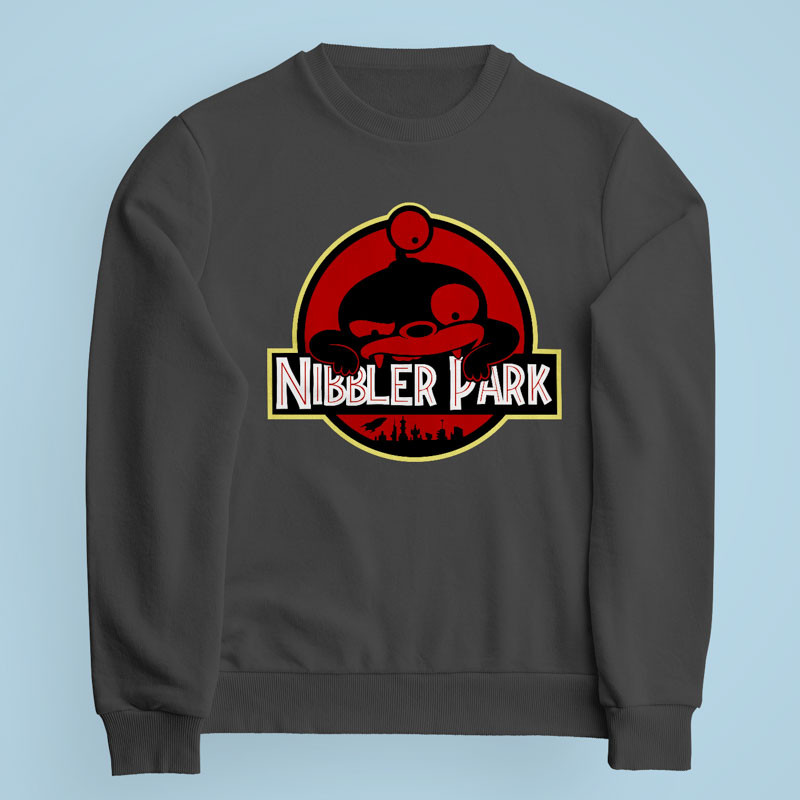 Sweatshirt gris Nibbler Park par Demonigote