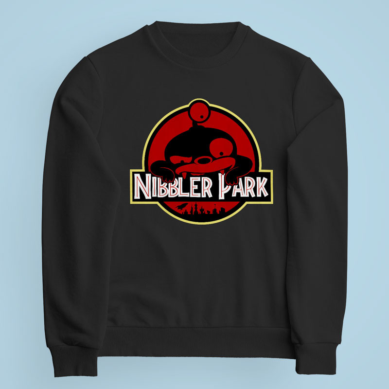 Sweatshirt noir Nibbler Park par Demonigote