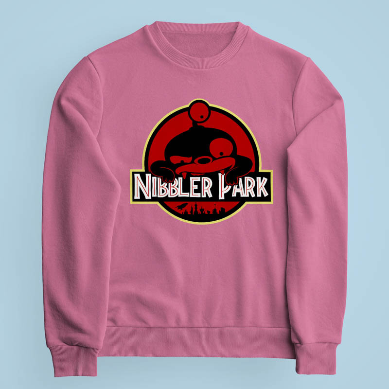 Sweatshirt rose Nibbler Park par Demonigote