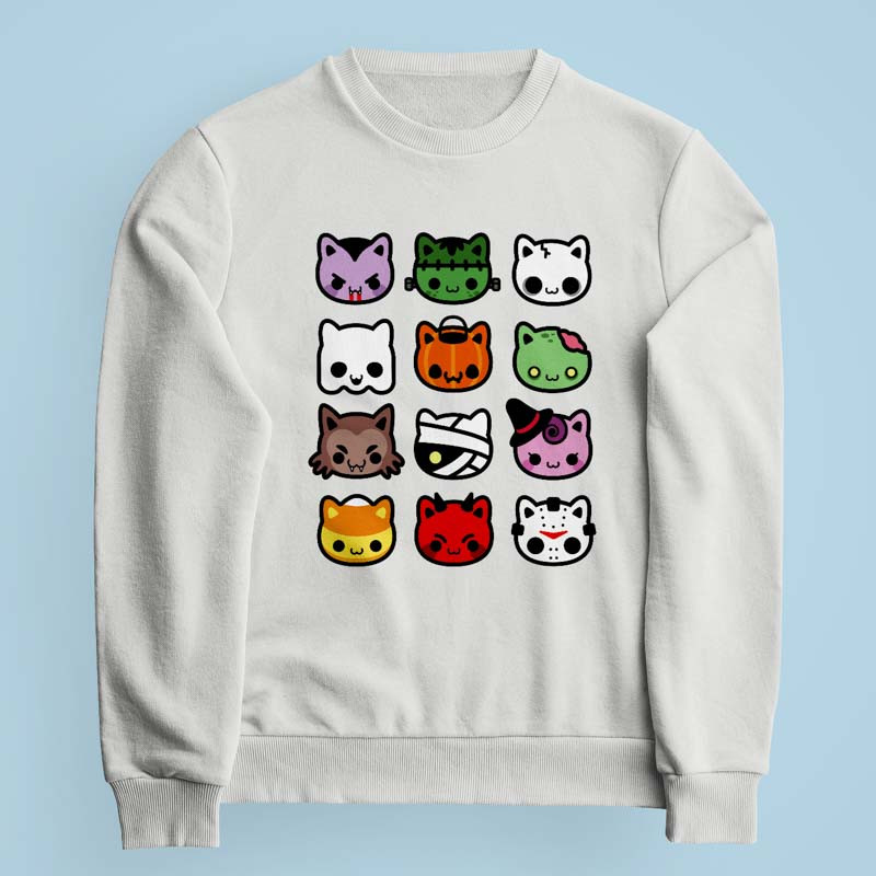 Sweatshirt gris clair Hallow Kitties par Demonigote