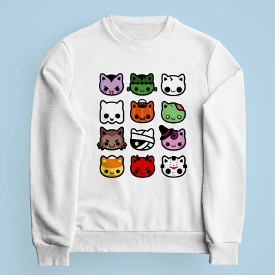 Sweatshirt blanc Hallow Kitties par Demonigote