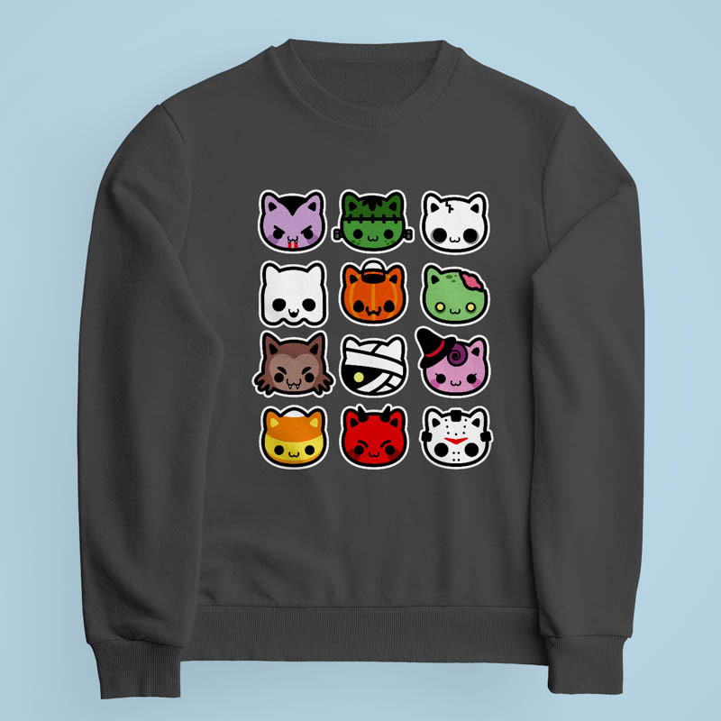 Sweatshirt gris Hallow Kitties par Demonigote