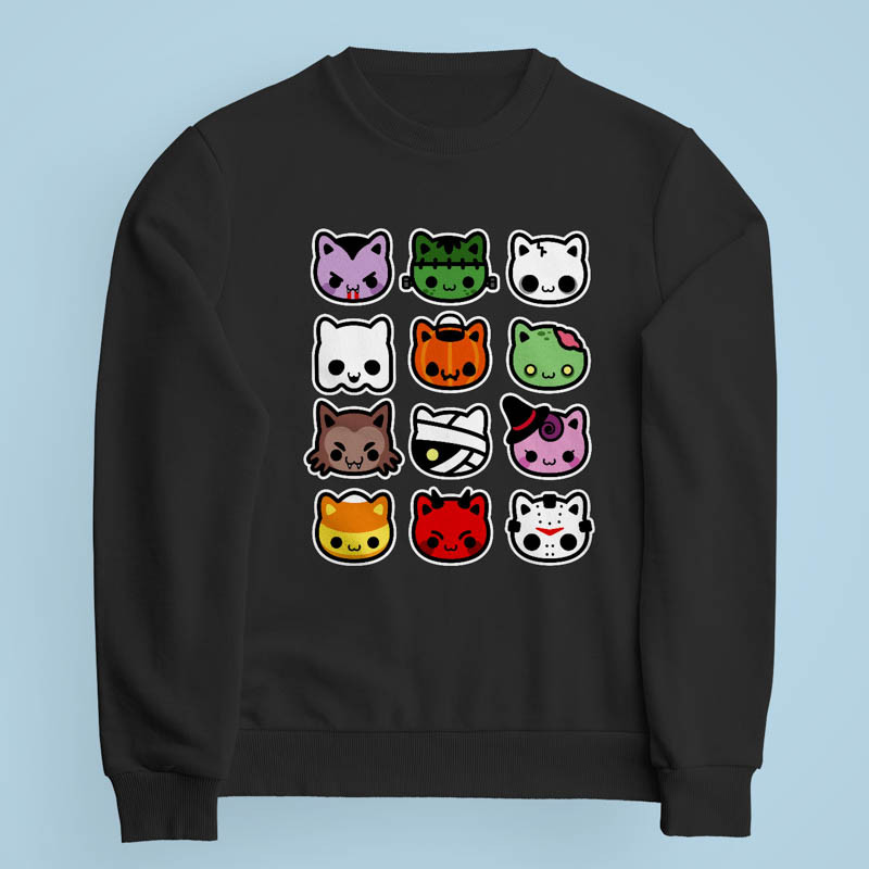 Sweatshirt noir Hallow Kitties par Demonigote