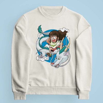 Sweatshirt blanc cassé Dragon Haku par Demonigote