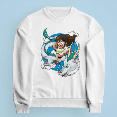 Sweatshirt blanc Dragon Haku par Demonigote