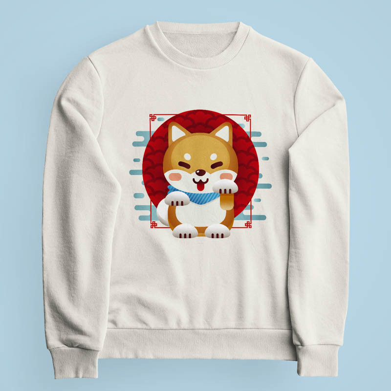 Sweatshirt blanc cassé Shiba Inu par Demonigote