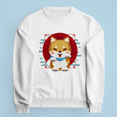 Sweatshirt blanc Shiba Inu par Demonigote