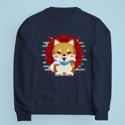 Sweatshirt bleu marine Shiba Inu par Demonigote