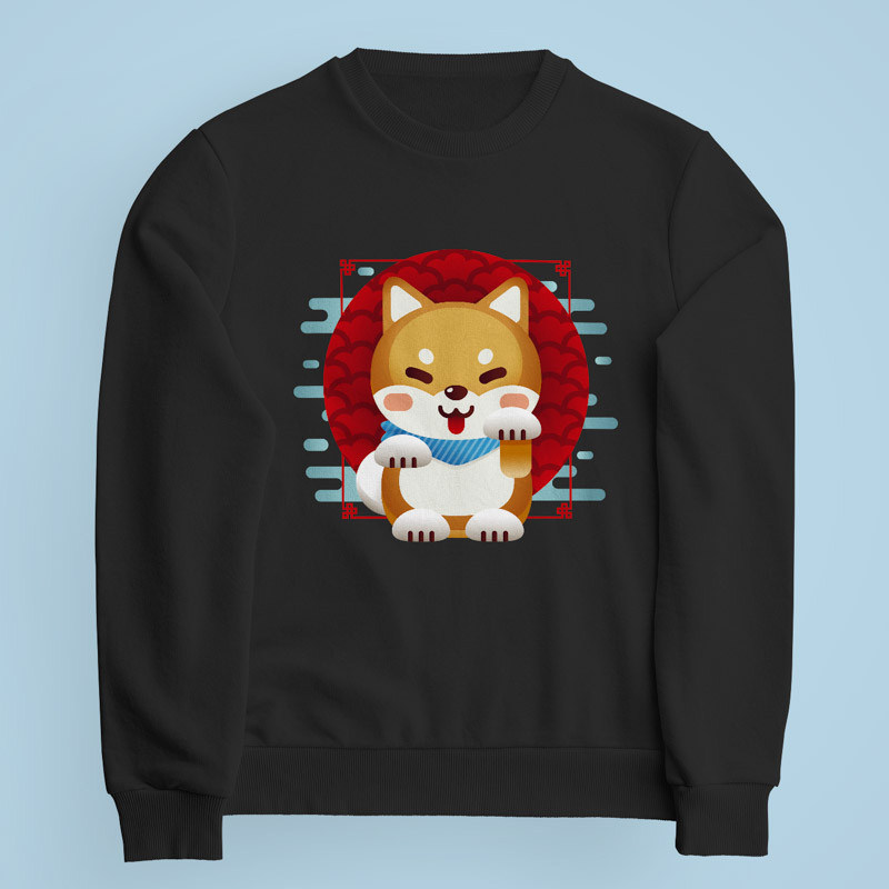 Sweatshirt noir Shiba Inu par Demonigote