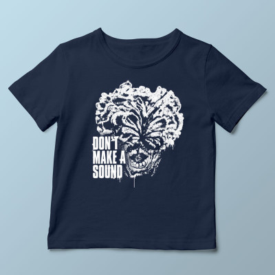 T-shirt enfant bleu marine Don't Make a Sound par Demonigote