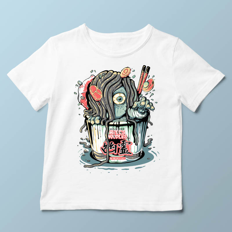 T-shirt enfant blanc Yurei Well Noodles par Demonigote