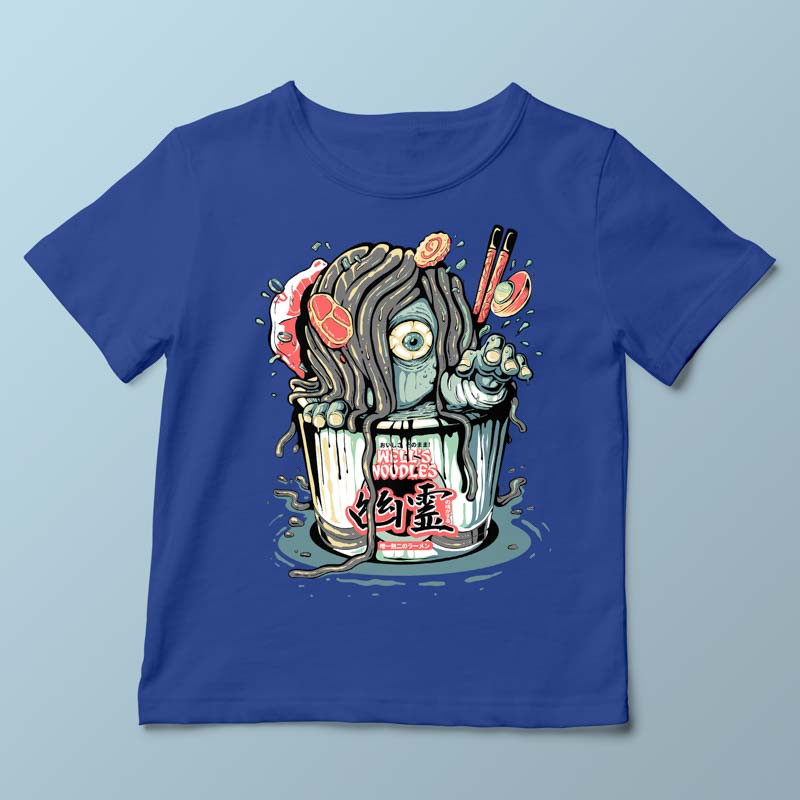 T-shirt enfant bleu Yurei Well Noodles par Demonigote