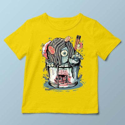 T-shirt enfant jaune Yurei Well Noodles par Demonigote