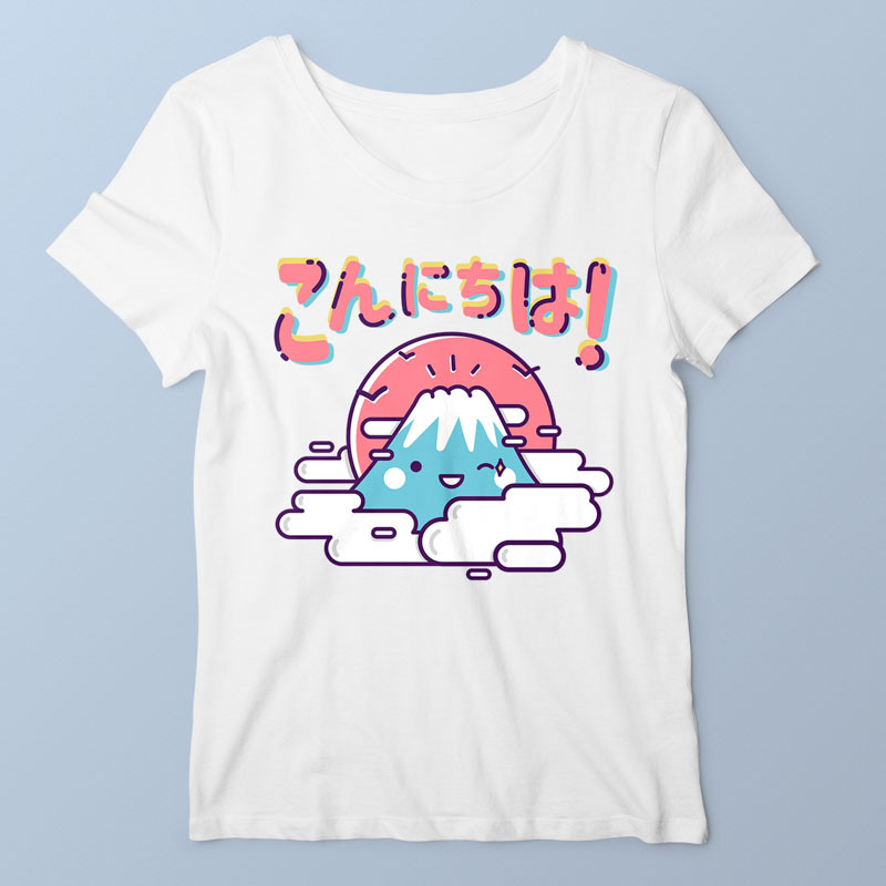 T-shirt femme blanc Konnichiwa par Demonigote