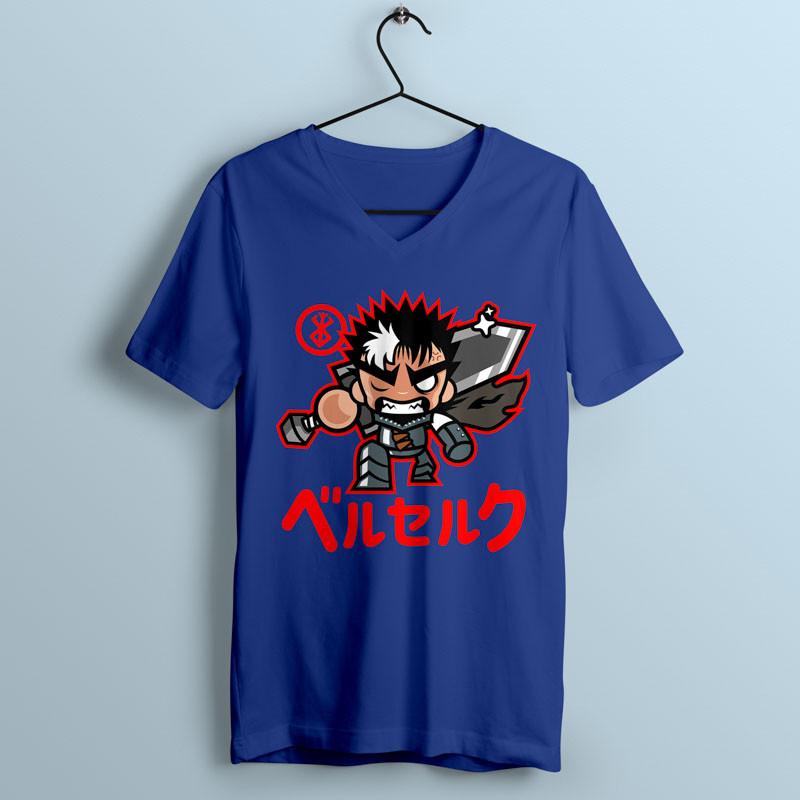 T-shirt col V homme bleu ChibiGuts par Demonigote