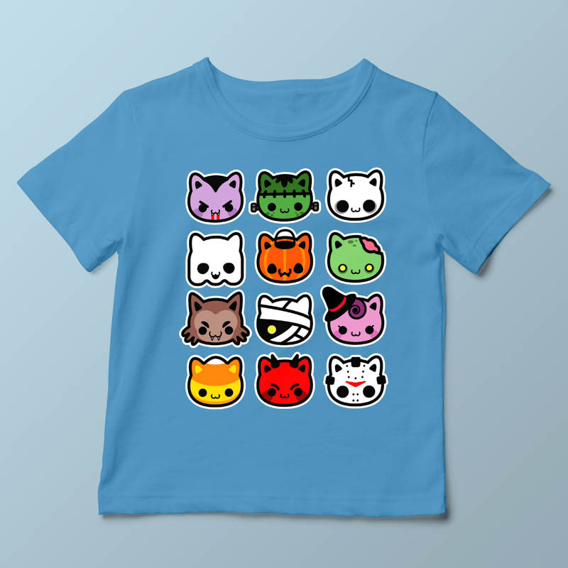 T-shirt enfant bleu clair Hallow Kitties par Demonigote