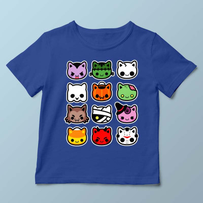 T-shirt enfant bleu Hallow Kitties par Demonigote