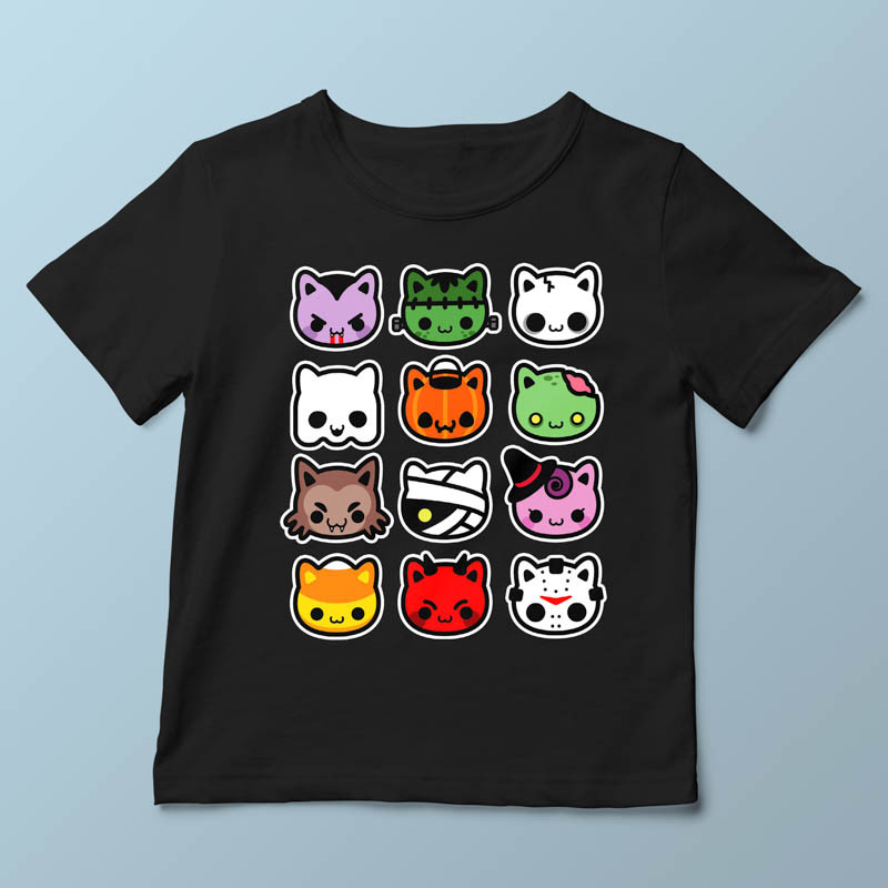 T-shirt enfant noir Hallow Kitties par Demonigote