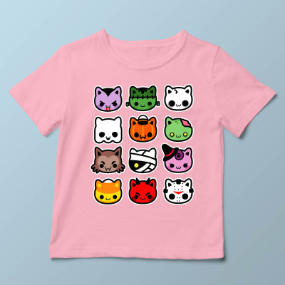 T-shirt enfant rose clair Hallow Kitties par Demonigote