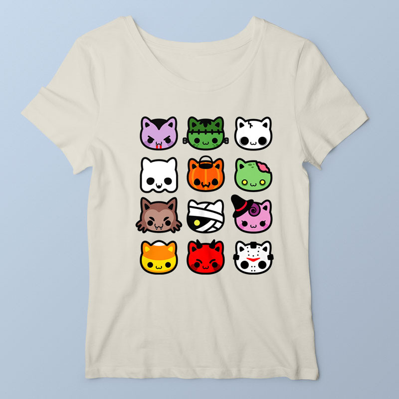 T-shirt femme naturel Hallow Kitties par Demonigote