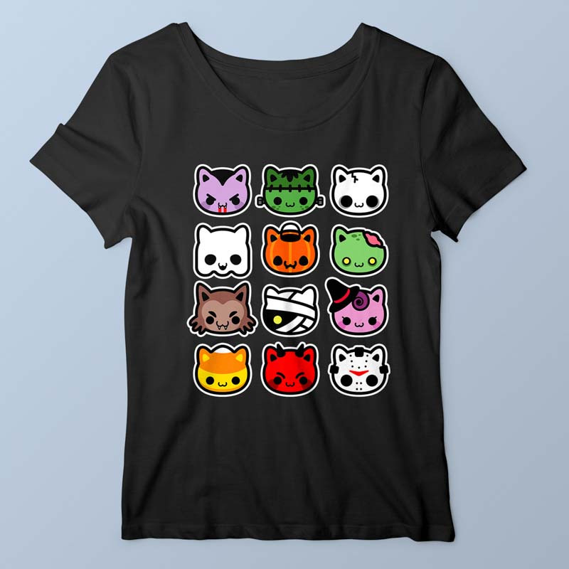 T-shirt femme noir Hallow Kitties par Demonigote