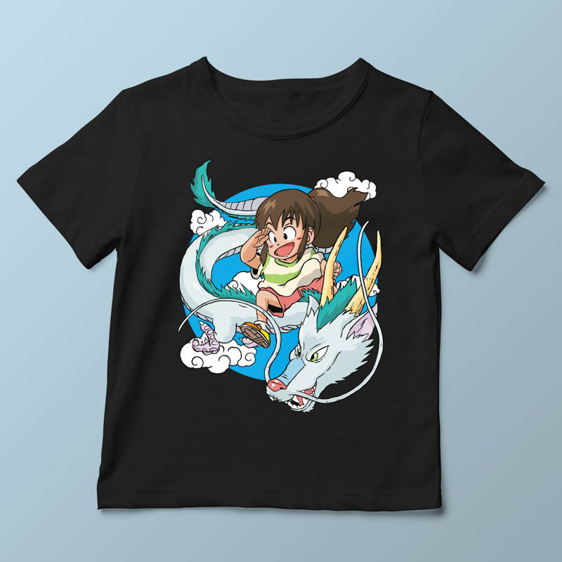 T-shirt enfant noir Dragon Haku par Demonigote