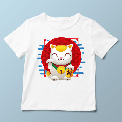 T-shirt enfant blanc Maneki Neko par Demonigote