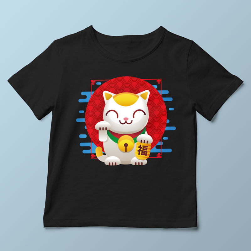 T-shirt enfant noir Maneki Neko par Demonigote