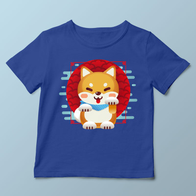 T-shirt enfant bleu Shiba Inu par Demonigote