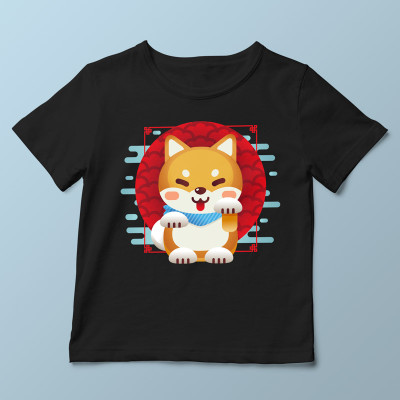 T-shirt enfant noir Shiba Inu par Demonigote