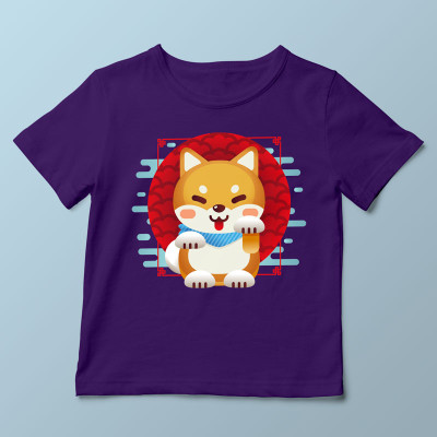 T-shirt enfant violet foncé Shiba Inu par Demonigote