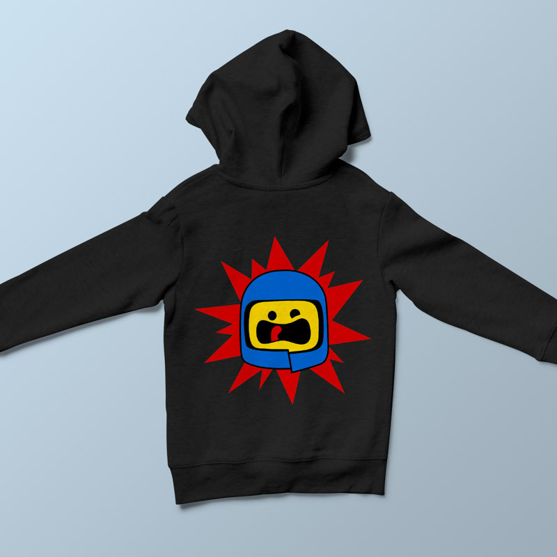 Sweat capuche enfant noir Spaceship par Demonigote