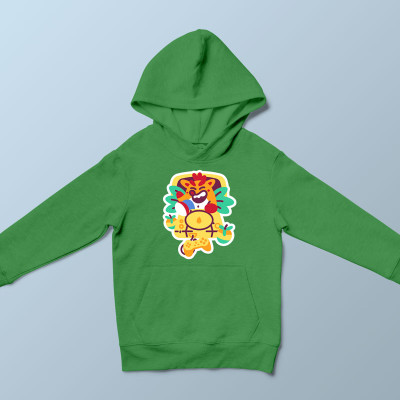 Sweat capuche enfant vert Wumpa Boi par Demonigote