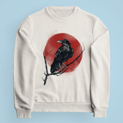 Sweatshirt blanc cassé Tree Raven par aStro678